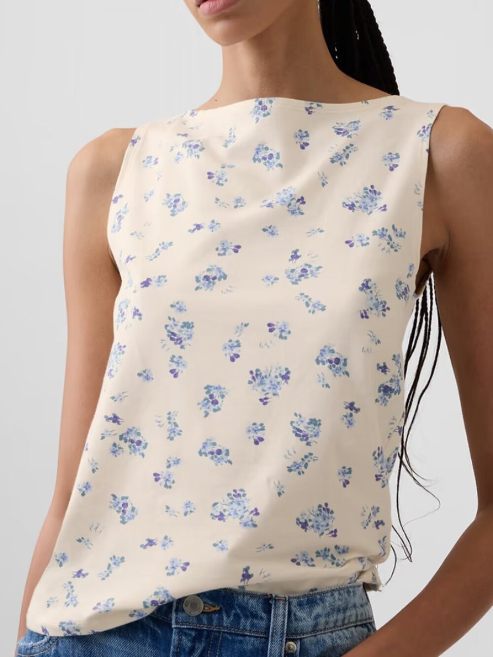 GAP Boatneck Tank Top Light Blue Floral - Picture 2 of 10